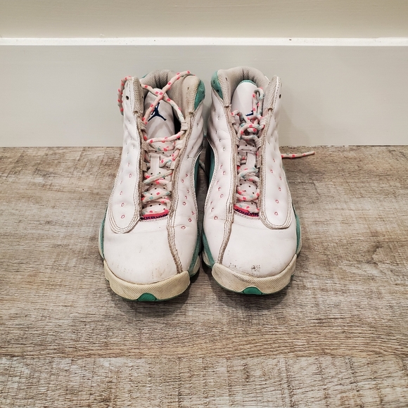 Nike Air Jordan 13 Retro White Soar Blue/Pink High Top Sneakers Size 7Y Unisex - Picture 3 of 8